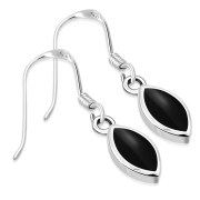 Black Onyx Oval Silver Earrings - e351h